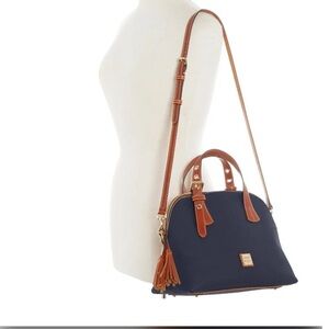 Dooney & Bourke Blue and Tan Crossbody Bag with Adjustable Strap